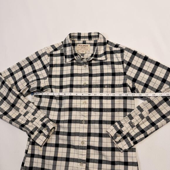 Filson Shirt Womens Small Black White Plaid Cotton Flannel Button Down Workwear - Picture 7 of 12